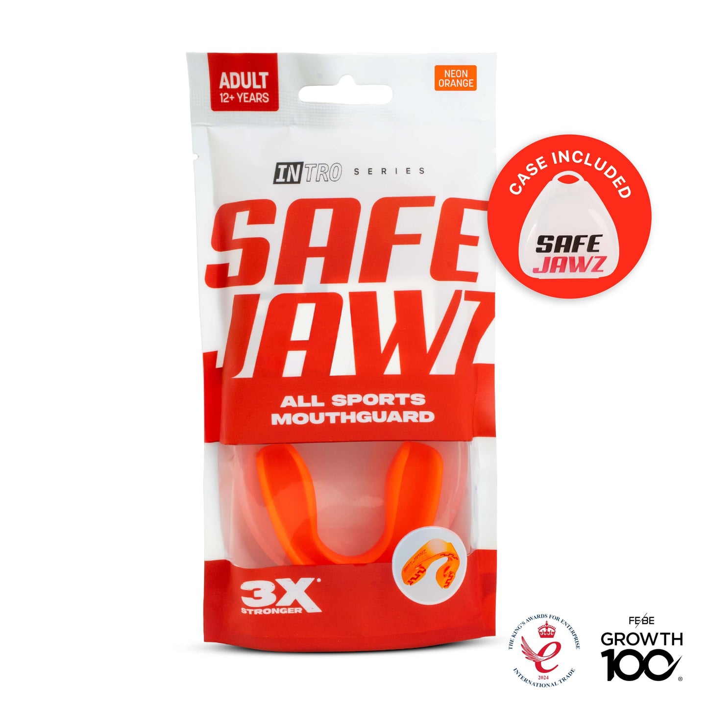 SAFEJAWZ Mouth Guard, Slim Fit Mouthguard for Youth with Case, Easy Fit Remoldable Mouthpiece for Football, Boxing, Lacrosse, MMA, Basketball & All Contact Sports (Kids <11 Years, Orange)