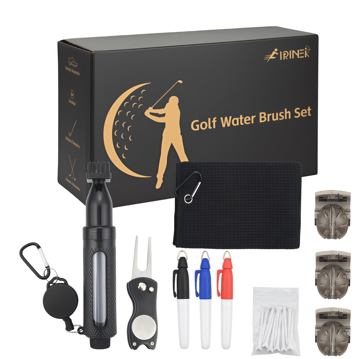 FIRINER Golf Accessories Kit - Golf Club Cleaner with Golf Brush with Water, Golf Towel, Divot Repair Tool, Golf Tee Holder, Marking Pen & Golf Ball Marker, Golf Gifts for Men and Women