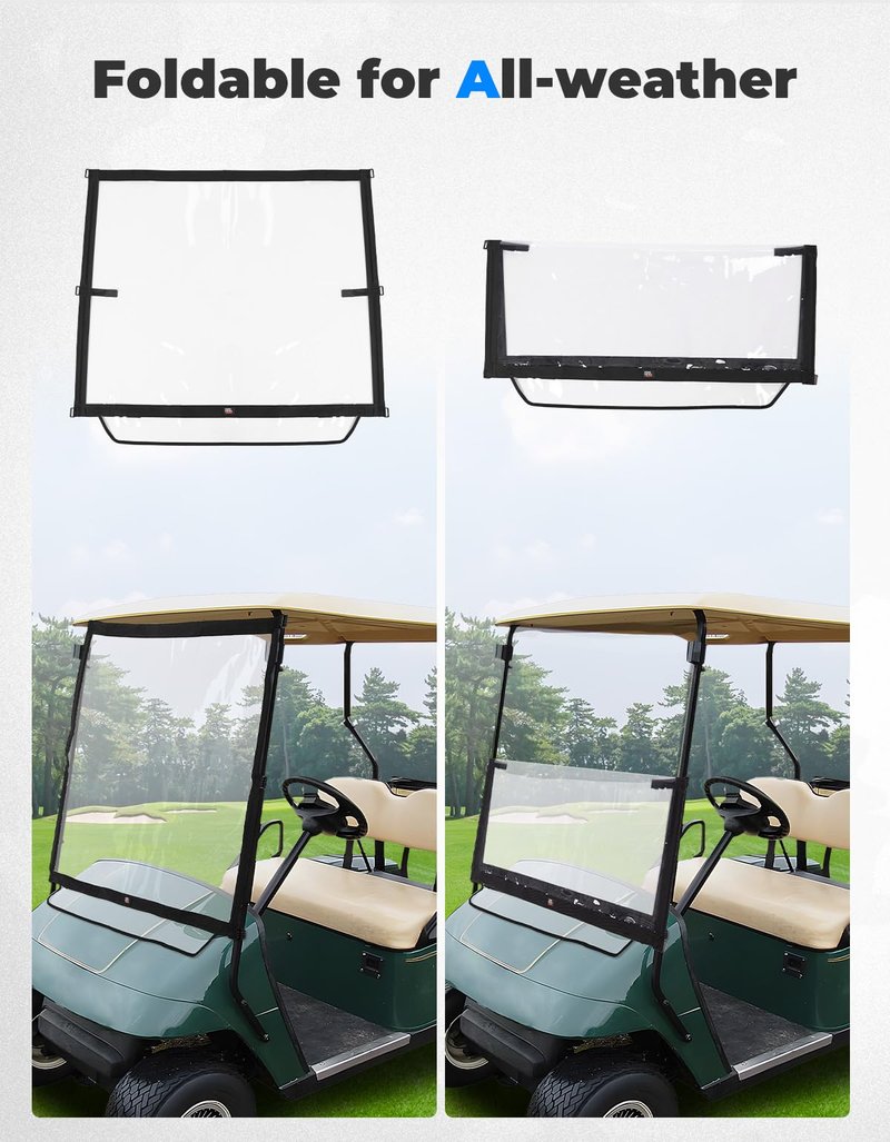 KEMIMOTO Foldable Golf Cart Windshield Compatible with EZGO TXT 1994-2013, Portable Lightweight PVC Windshield, Black
