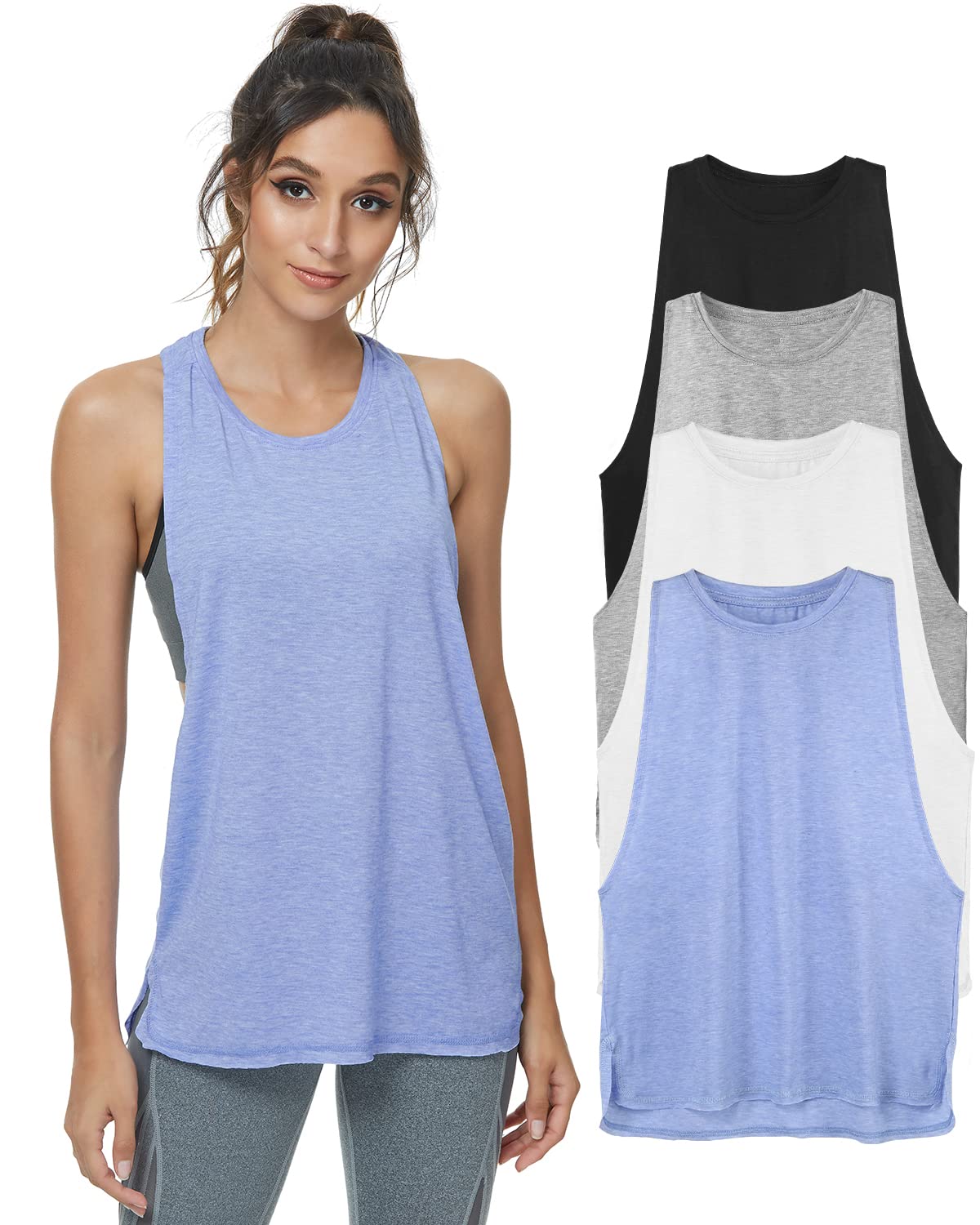 Cosy Pyro Workout Tank Tops for Women Lightweight Running Tanks Basic Gym Tops Sleeveless Athletic Yoga Shirts-4 Pack Black/Light Gray/White/Blue Small