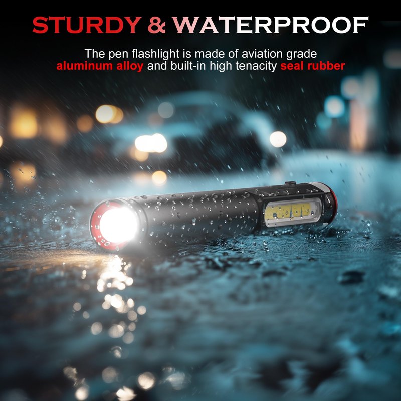 Recgargeable Pen Light, 800 Lumens LED Pen Flashlights 6 Modes COB Magnetic Flashlight with Clip Bright Pocket Flashlights Work Light Portable Waterproof Durable Penlight for Work Emergency