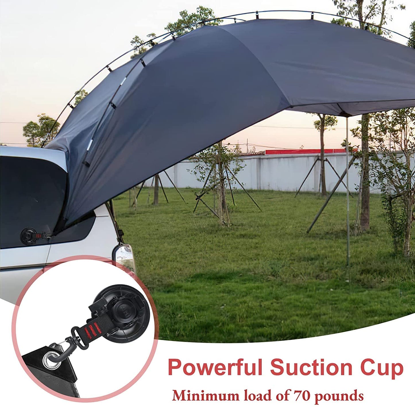 Heavy Duty Suction Cups,2 Pieces with Hooks Upgraded Car Camping Tie Down Suction Cup Camping Tarp Accessory with Viscous Silicone Strong Power for Car Awning Boat Camping Trap