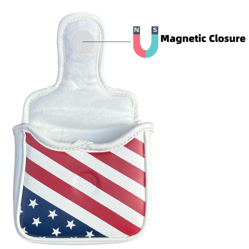 US Flag Golf Square Mallet Putter Head Cover Putter Headcover Magnetic Premium Synthetic Leather Patriotic Golf Club Cover for Men Golfer