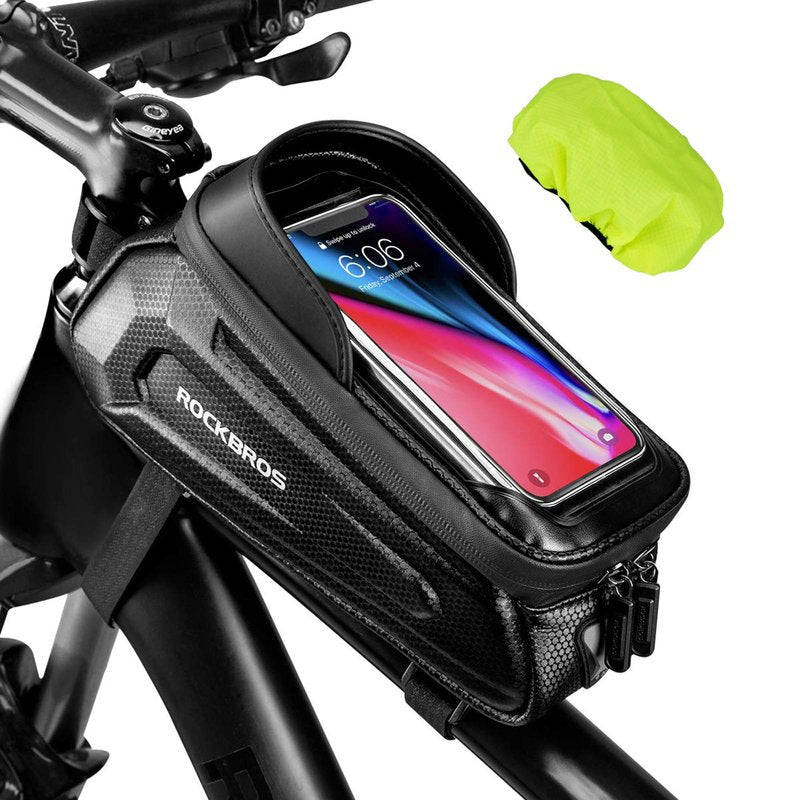 ROCKBROS Bike Phone Mount Frame Bag, Oversized EVA Waterproof Bike Phone Holder Bicycle Top Tube Front Frame Bag Bikes Accessories Gifts Pouch for Phones Under 7.2” (Black-1.7L)