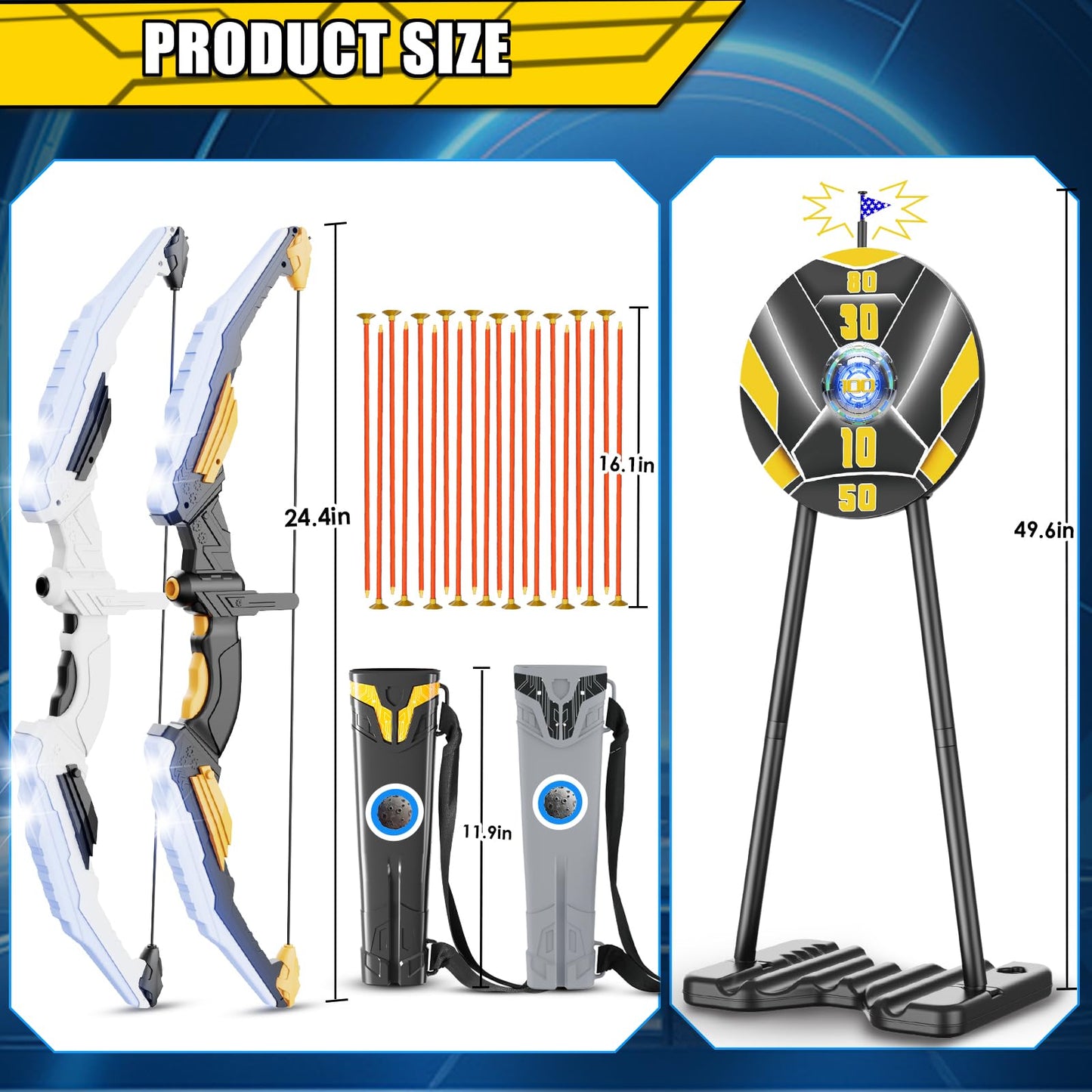 2 Pack Bow and Arrow for Kids, LED Light Up Archery Set with 20 Suction Cup Arrows&2 Quivers Indoor Outdoor Games for Kids Ages 4-8 8-12 Birthday Gifts Toys for 5 6 7 8 9 10 11 12 Year Old Boys Girls