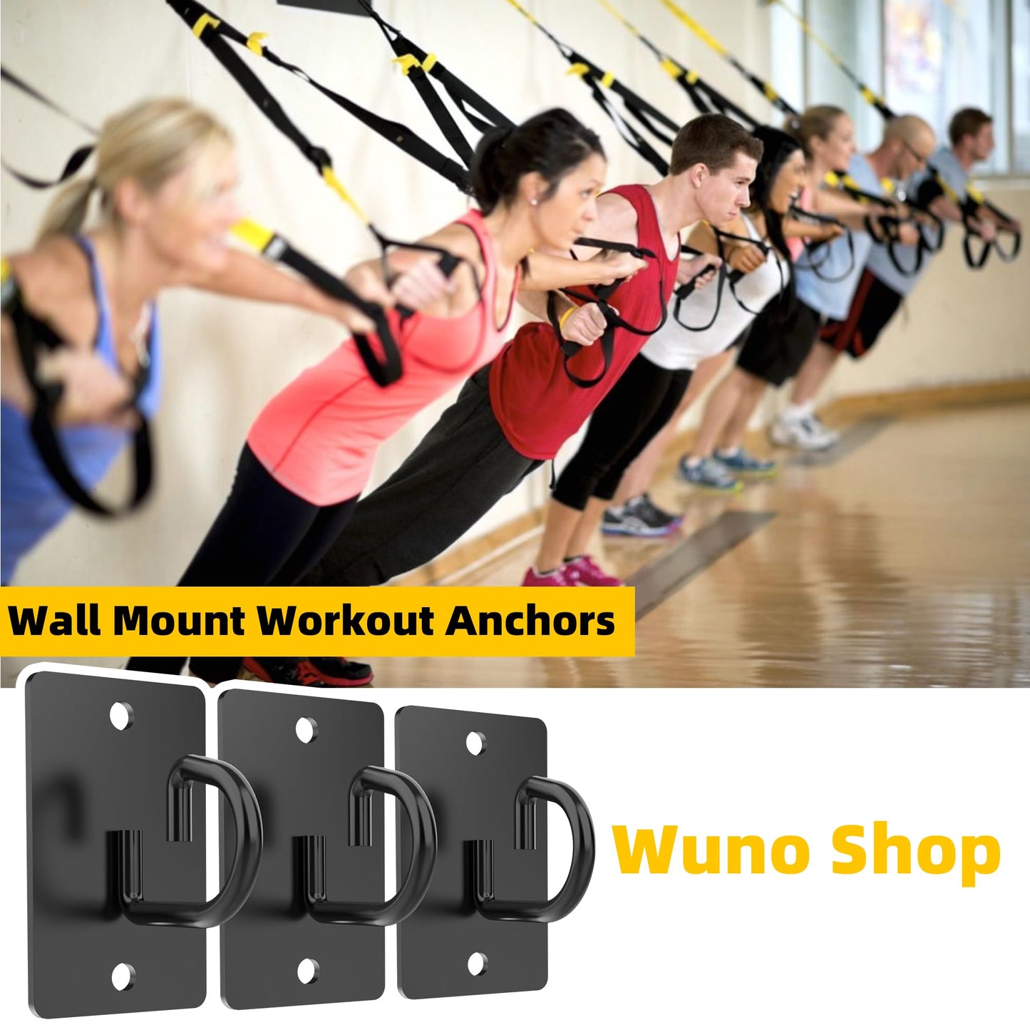 Wuno Shop Resistance Bands Wall Mount Anchors, Door Workout Anchors for Strength Training/Weight Straps/Fitness Exercise/Physical Therapy，Resistance Band Hooks Set for Home Gym-3 Pcs