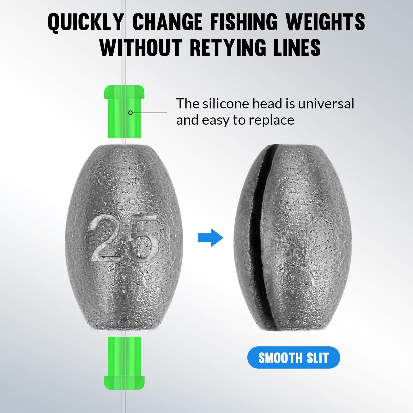 THKFISH Egg Fishing Sinkers Weights, Removable Rubber Core Fishing Weights Twist-Lock Sinker,Bass Weights Sinker Tackle Saltwater Casting Fishing Sinkers Set Oval Freshwater,1/8-1OZ