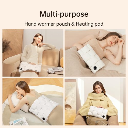 JISULIFE Hand Warmers Rechargeable, 6 Gears Heated Gloves with 【5000 mAh】 Power Bank, Multi-Functions Heating Pad & Hand Warmers, Heated Gloves for Women, Kids, Hunting, Camping - Beige