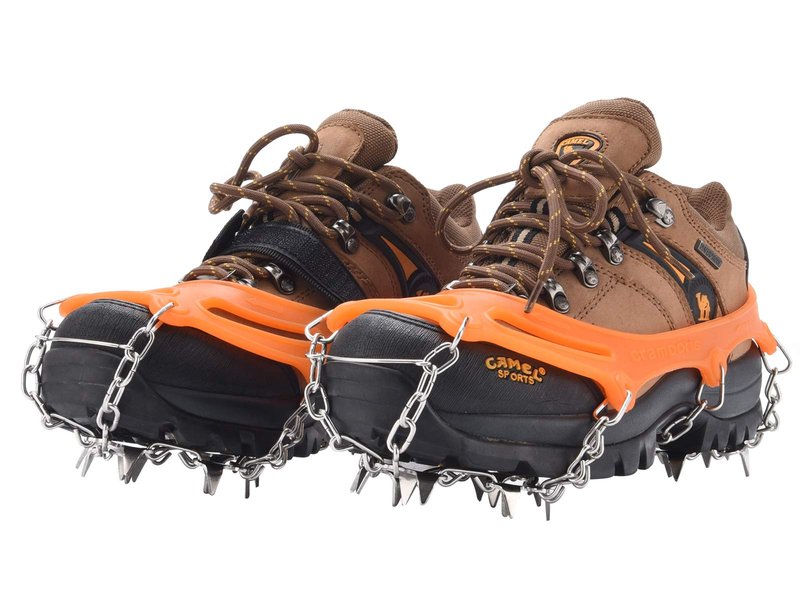 BenBoy Crampons Upgraded 19 Steel Spikes Stainless Anti Slip Ice Cleats Snow Grips Traction Safe Protect for Women Men Walking Climbing Hiking (Shoes/Boots),Dark Orange Large