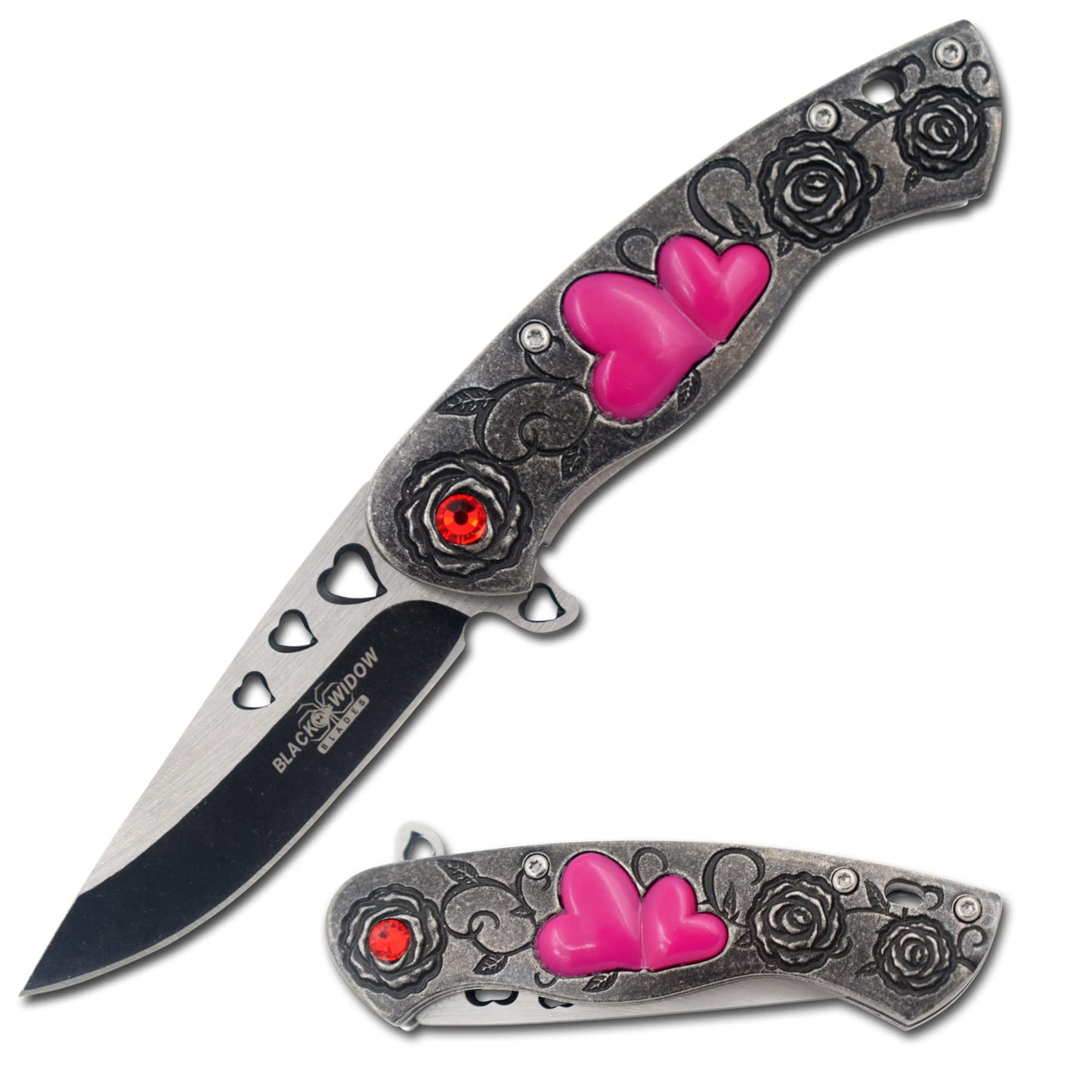 Snake Eye Tactical 7" Cupid Heart Ladies Valentines day Pocket Knife with LOVE Pocket Clip Included (Grey)