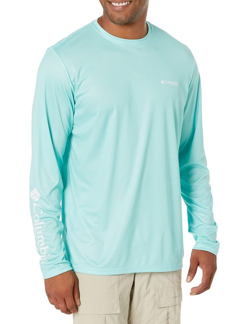 Columbia Men's Terminal Tackle PFG Statetriot Long Sleeve, Gulf Stream/White Fl, X-Large