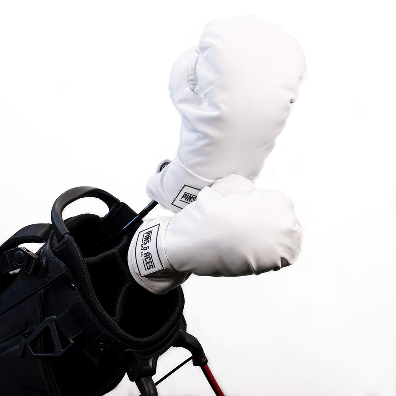 Pins & Aces Boxing Glove Driver Head Cover - Premium, Hand-Made Classic Boxing Glove 1W Headcover - Funny, Tour Quality Golf Club Cover - Style and Customize Your Golf Bag (White)