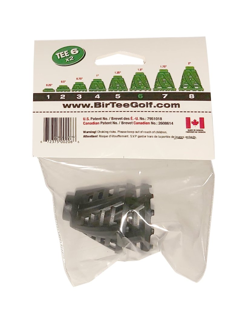 BirTee Pro Golf Tees - Size #6 (1 1/2") Individual Size Pack - 2 Tees Per Pack. Winter/Mat/Simulator Tees (Black)