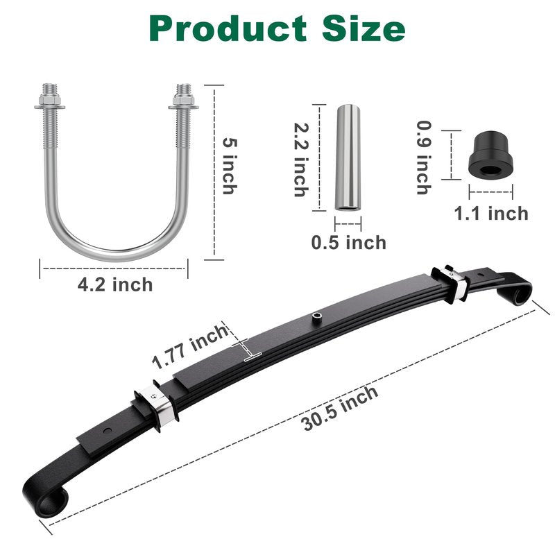 10L0L Golf Cart Heavy Duty 4-Leaf Rear Leaf Spring Kit for Club Car Precedent/Onward/Tempo 2004-up, with Bushings Sleeves U Bolts, Replace OEM 102509301 102513001
