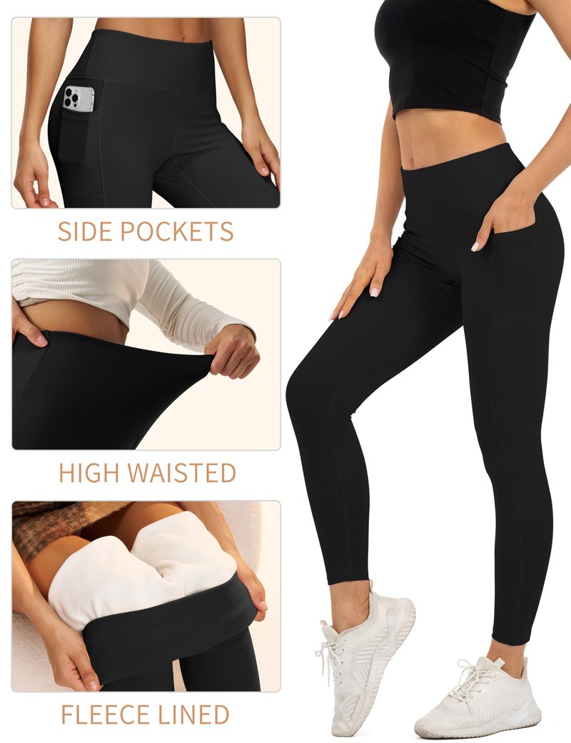 CHARMKING Women's Fleece Lined Thermal Leggings - High Waisted Winter Yoga Pants with Pockets | Cold Weather Compression Tights(Black,Small)