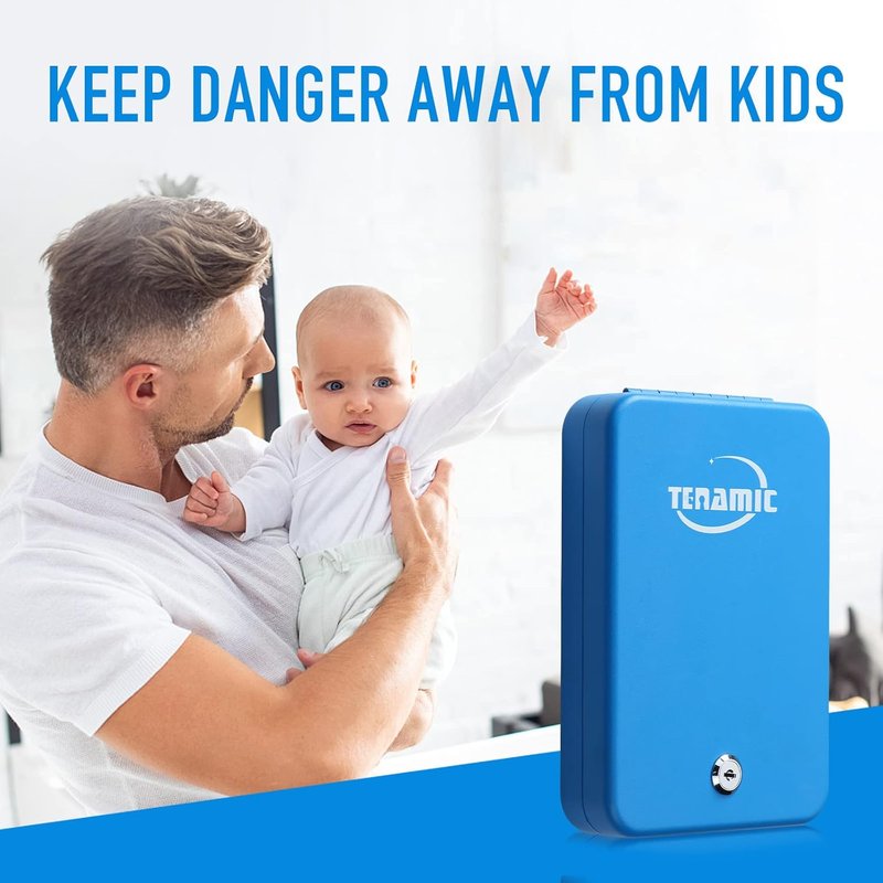Tenamic Pistol Safe - Portable Solid Steel Handgun Lock Box for Travel | Blue