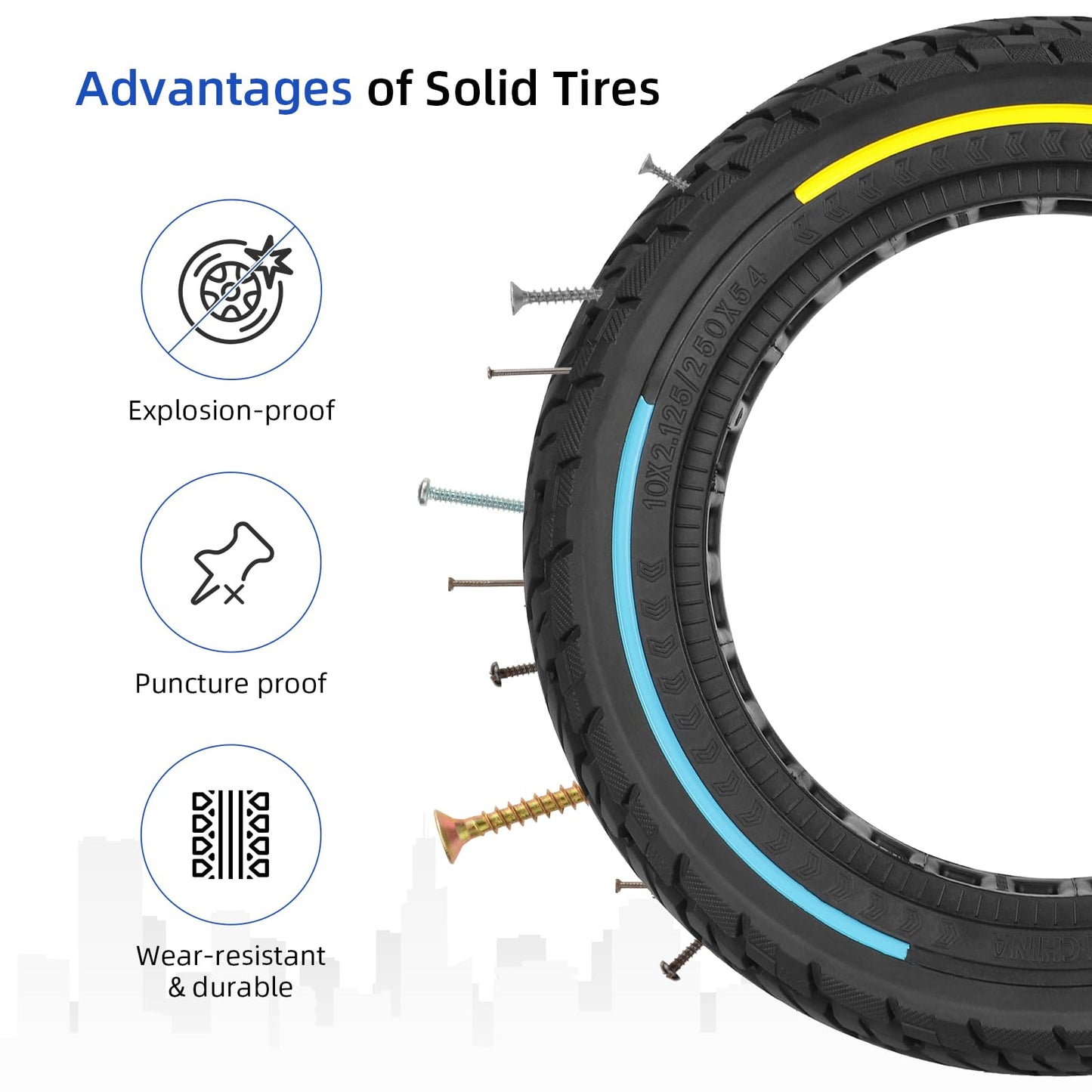 ulip 10x2.125 Solid Scooter Tire Front and Rear Wheels Replacement for Segway Ninebot F20 F25 F30 F40 Xiaomi 4 Scooter for 250x54 off-road solid tire 10 * 2.125-6.6 55/80-6.6 Tire Scooter (2PCS)