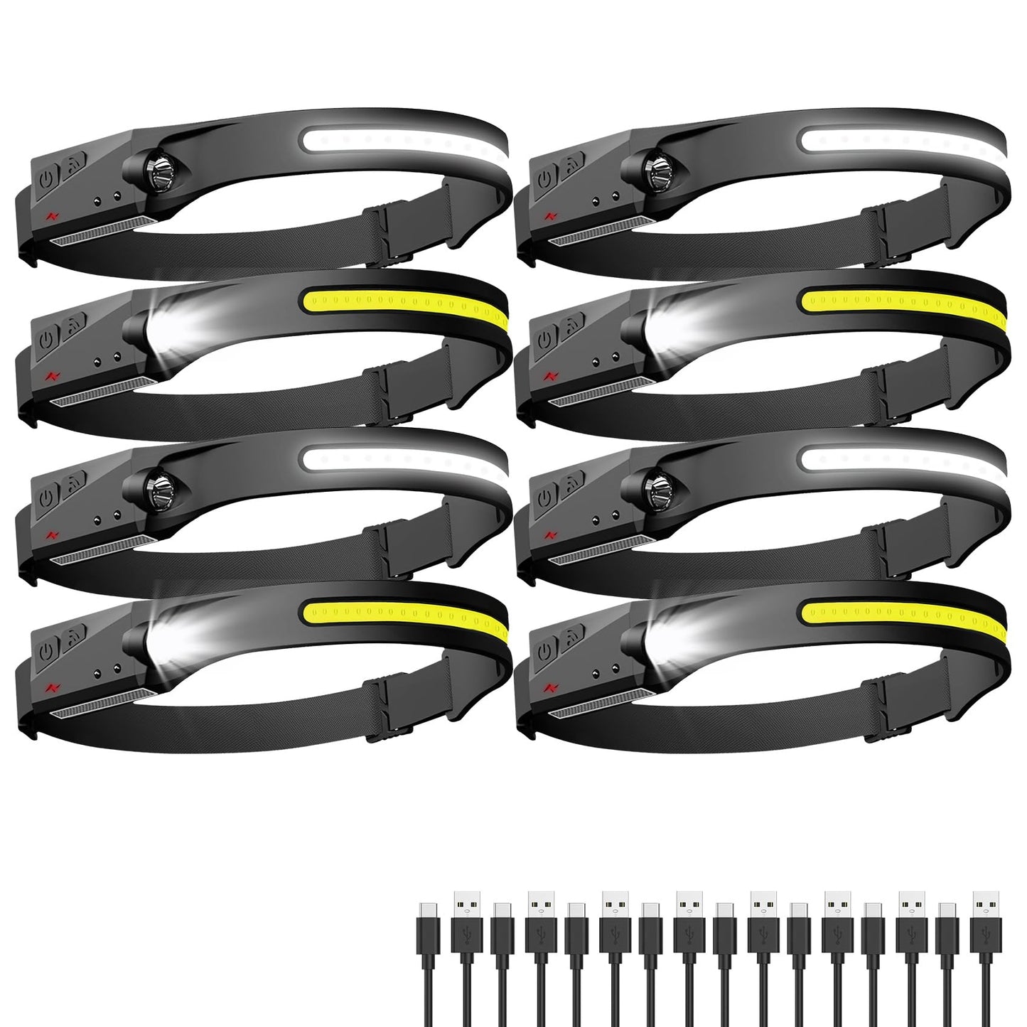 AXRUNZE Headlamp Rechargeable 8 Pack, LED Headlight Flashlight Super Bright with 230° Wide Beam, 5 Modes Waterproof Head Lamp for Outdoor Hiking Running Camping