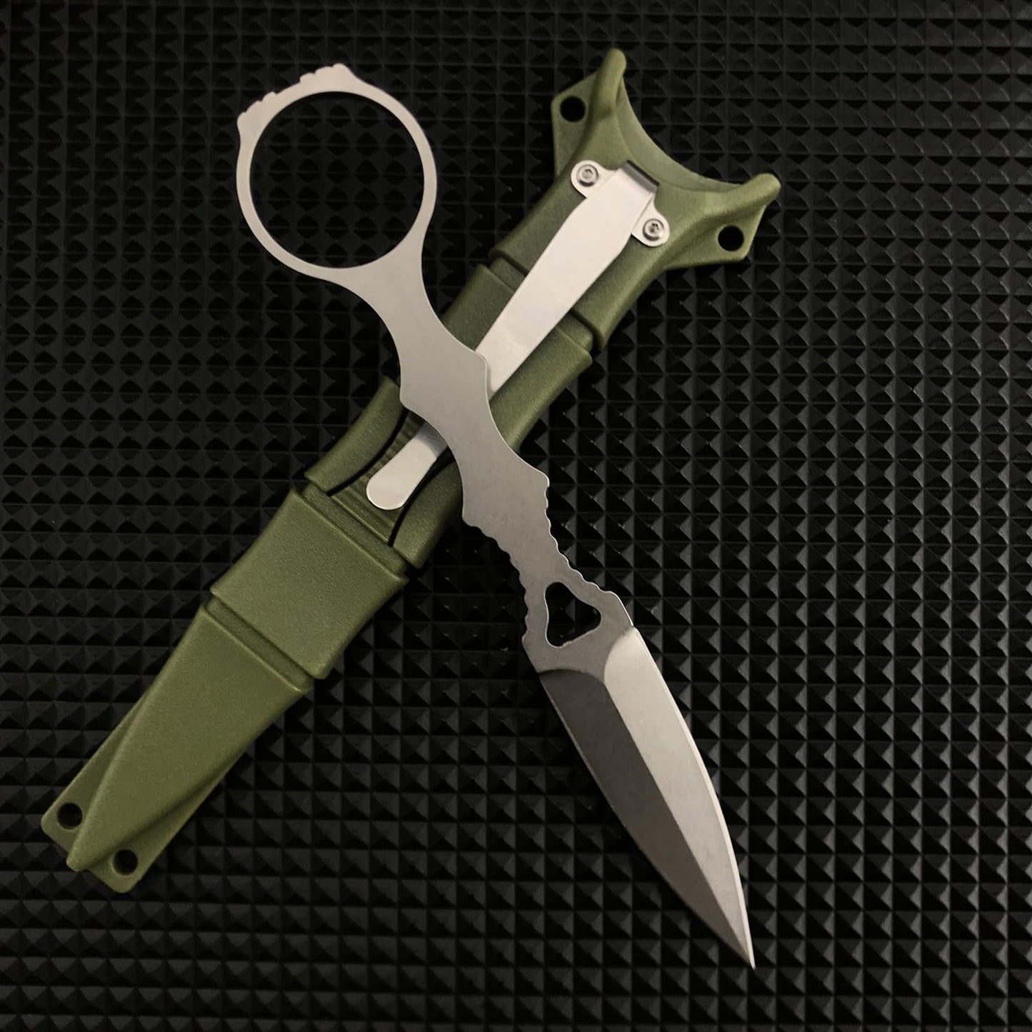 6.7" Small Tactical EDC Fixed Blade Knife,SOCP Dagger 176BK with Green Sheath,Boot Knife,440C Fixed Blade Pocket Knife with Pocket Clip,for Outdoor Survival Camping (green)