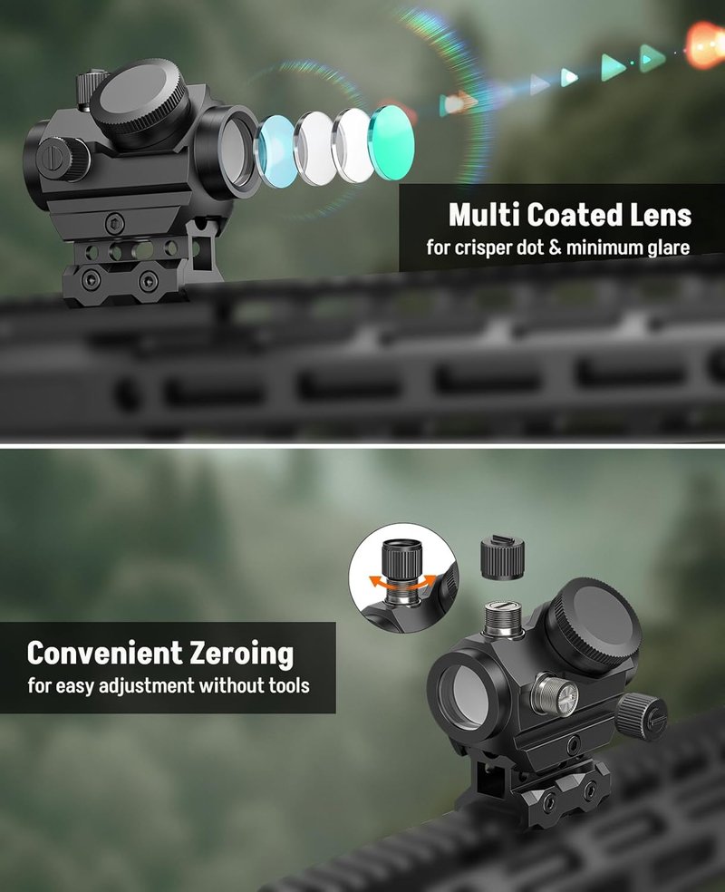 Rechargeable Red/Green Dot Sight - 3 MOA Compact Scope | 1x21mm Optics, IPX7 Waterproof, Low-Profile Mount