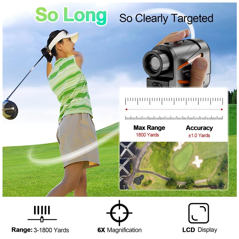 Golf Rangefinder with Slope Compensation Mode, 1800 Yards Golf Laser Rangefinder, 6X Magnification for Distance Angle Height Measurement, Magnetic Stripe, Water Resistant, Flag Pole Locking Vibration