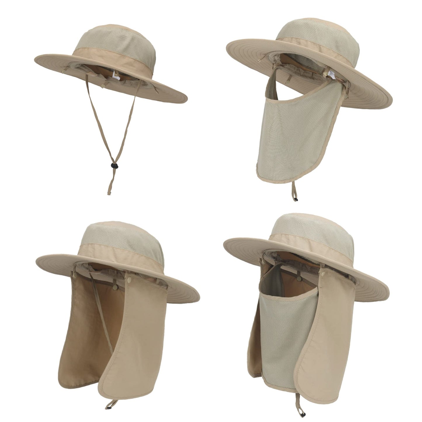 Outdoor Sun Hat UPF 50 Protection Waterproof Fishing hat Face Cover Summer Neck Flap Hat Kakhi