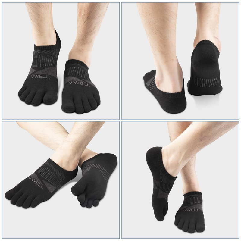 VWELL No Show Toe Socks for Men Women COOLMAX Five Finger Socks Athletic Running Ankle Low Cut 5 Toe Socks (3Pairs)