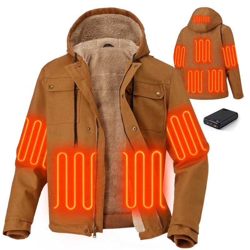 Glaais Heated Jackets for Men with 12V 18400mAh Battery Pack Included, Mens Heated Jacket Rechargeable with Sherpa Lining-M