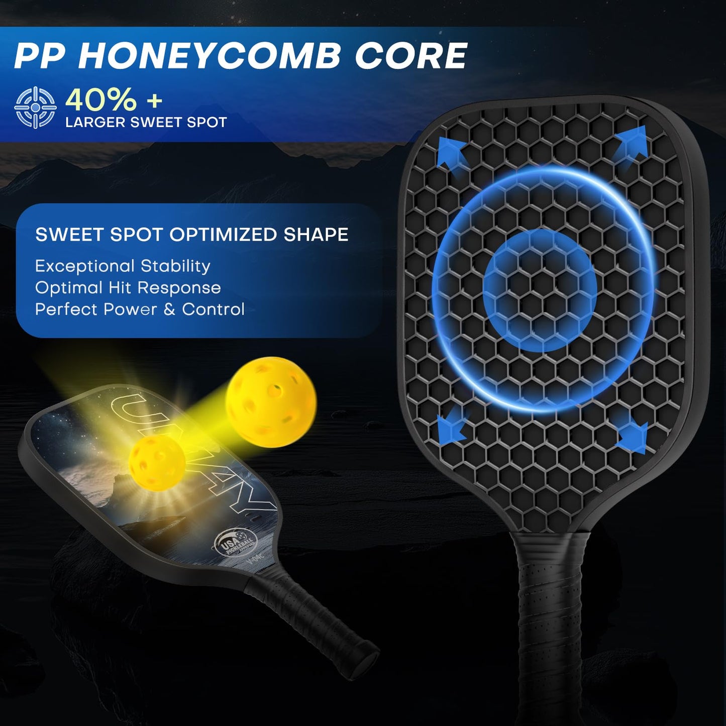 USAPA Approved Tournament-Grade Pickleball Paddle with PP Honeycomb Core for Precision Control, Enhanced Spin & Power, Lightweight Pickleball Set with Cover & Overgrip for Men Women Beginners