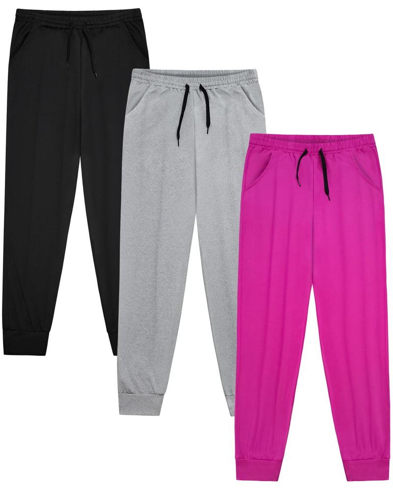 VOGRYE Girls' Sweatpants 3-Pack - Soft Cotton Jogger Pants with Pockets, Elastic Waist Athletic Active Wear for Kids