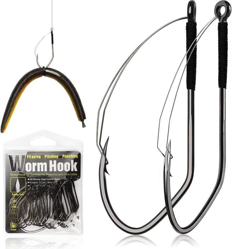 Weedless Worm Hooks for Wacky & Texas Rig Fishing - 30PCS Professional V Bass Hooks | Freshwater & Saltwater Sizes 1/0, 2/0, 3/0