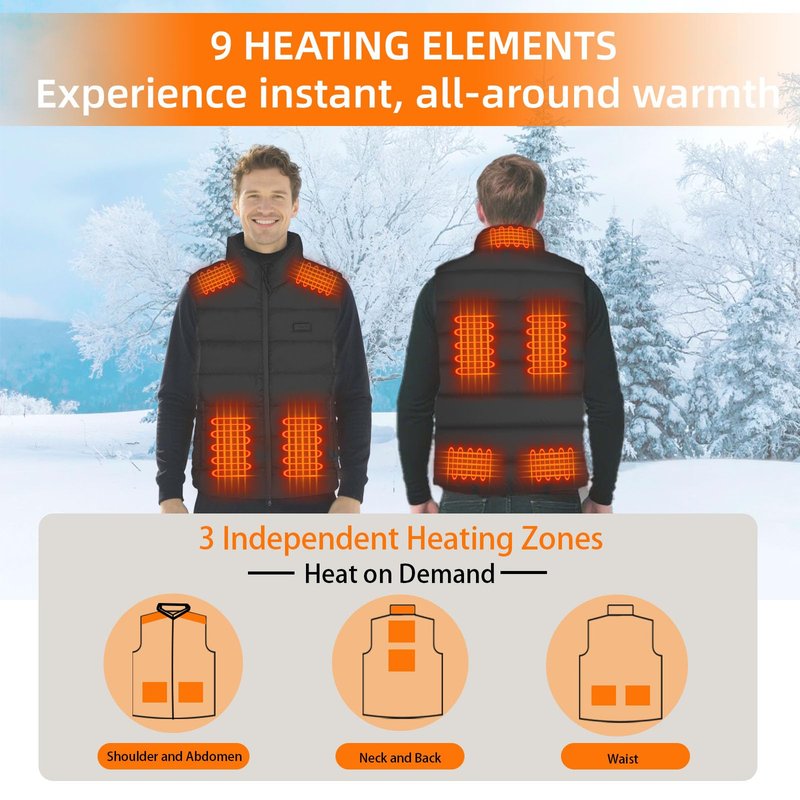 Tiyortoo Heated Vest for Men with Battery Pack Included 16000mAh 7.4V, Men's Heated Vests for Women Electric Rechargeable, 9 Heating Zones,Lightweight Warming Heating Jacket Clothing Outdoor（XL）