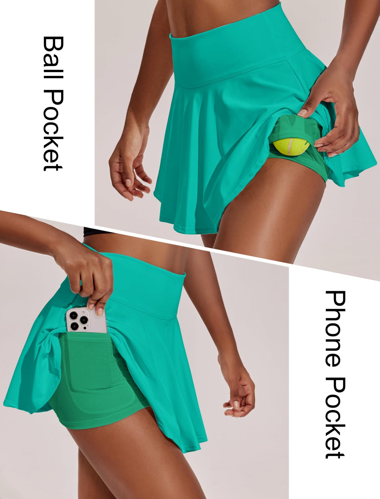 PINSPARK Tennis Skorts for Woman High Waisted Athletic Skirt with Shorts Underneath Pleated Golf Skirts, Cascadia Green Large