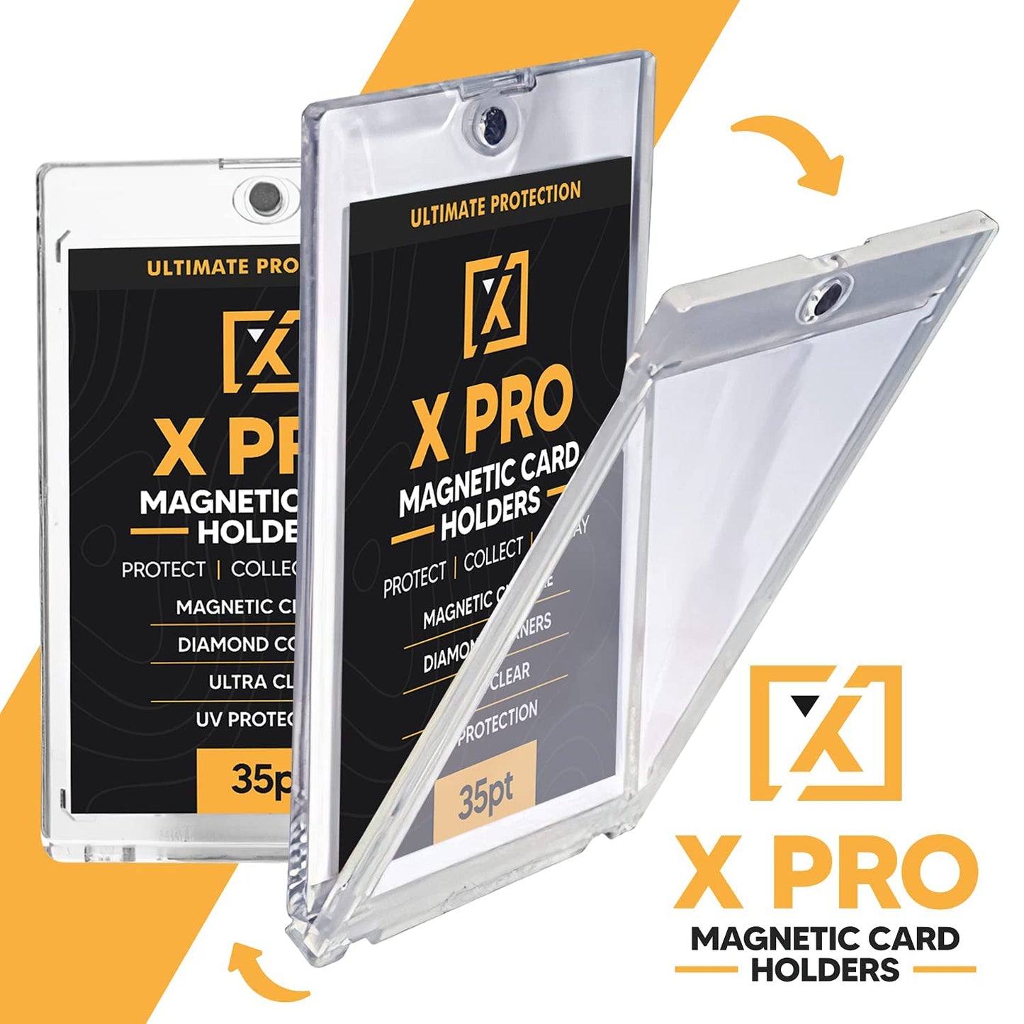 X PRO 35PT Magnetic Card Holder [15/25 Pack] - One Touch Card Holder | Trading Card Protectors | Baseball Card Protectors | Trading Card Case | Cleaning Cloth Included