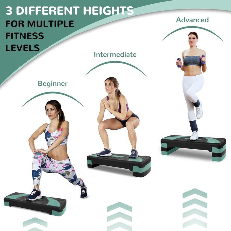 Step Aerobic Platform - Adjustable Height Exercise Step with Stackable Risers | Home Gym Fitness Training