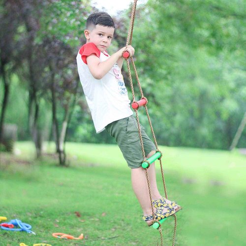 Rainbow Craft 6.6FT Climbing Rope Ladder&3-Pack Ninja Wheel Obstacle for Kids