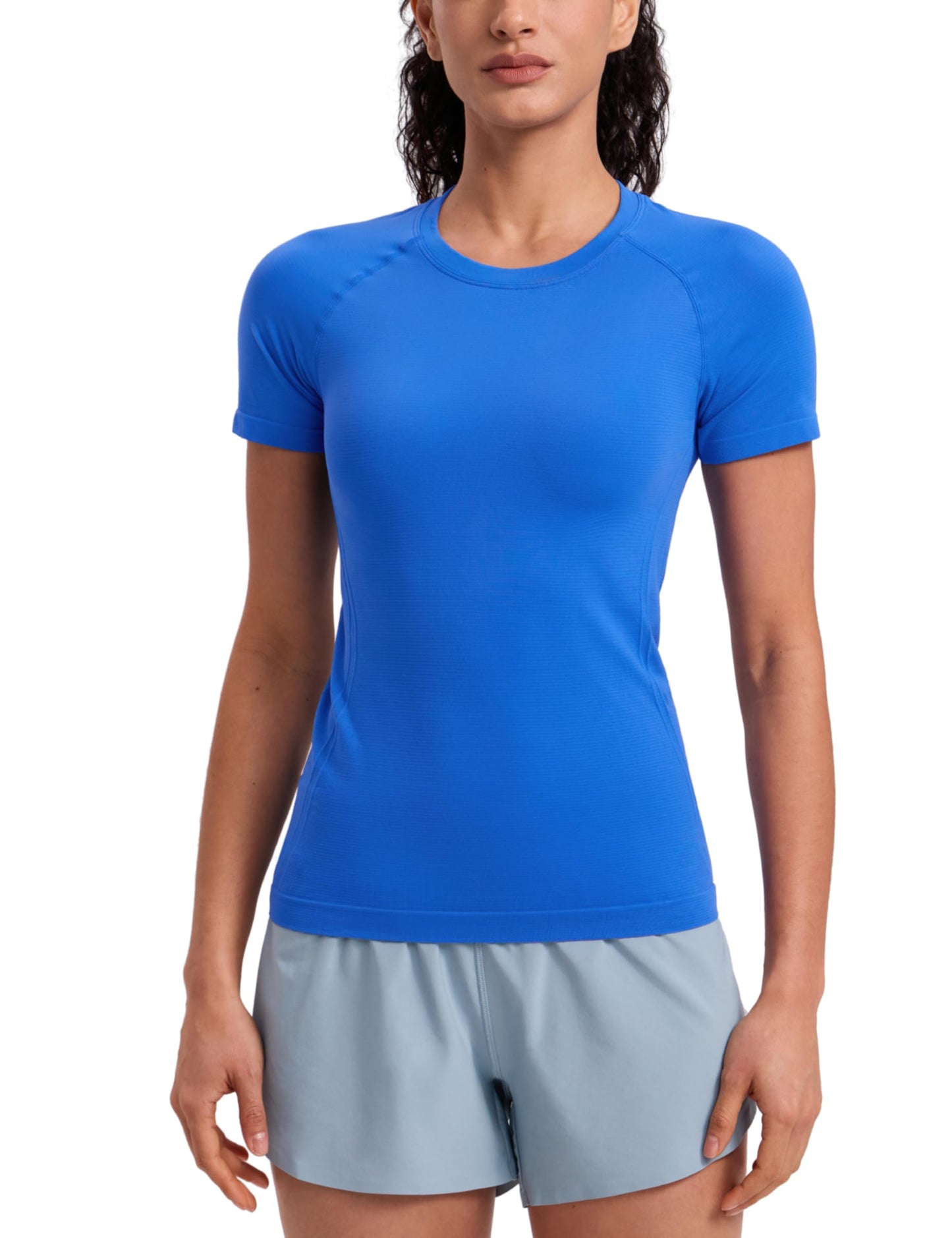 CRZ YOGA Seamless T-Shirt Hip Length Sparkle Blue Medium