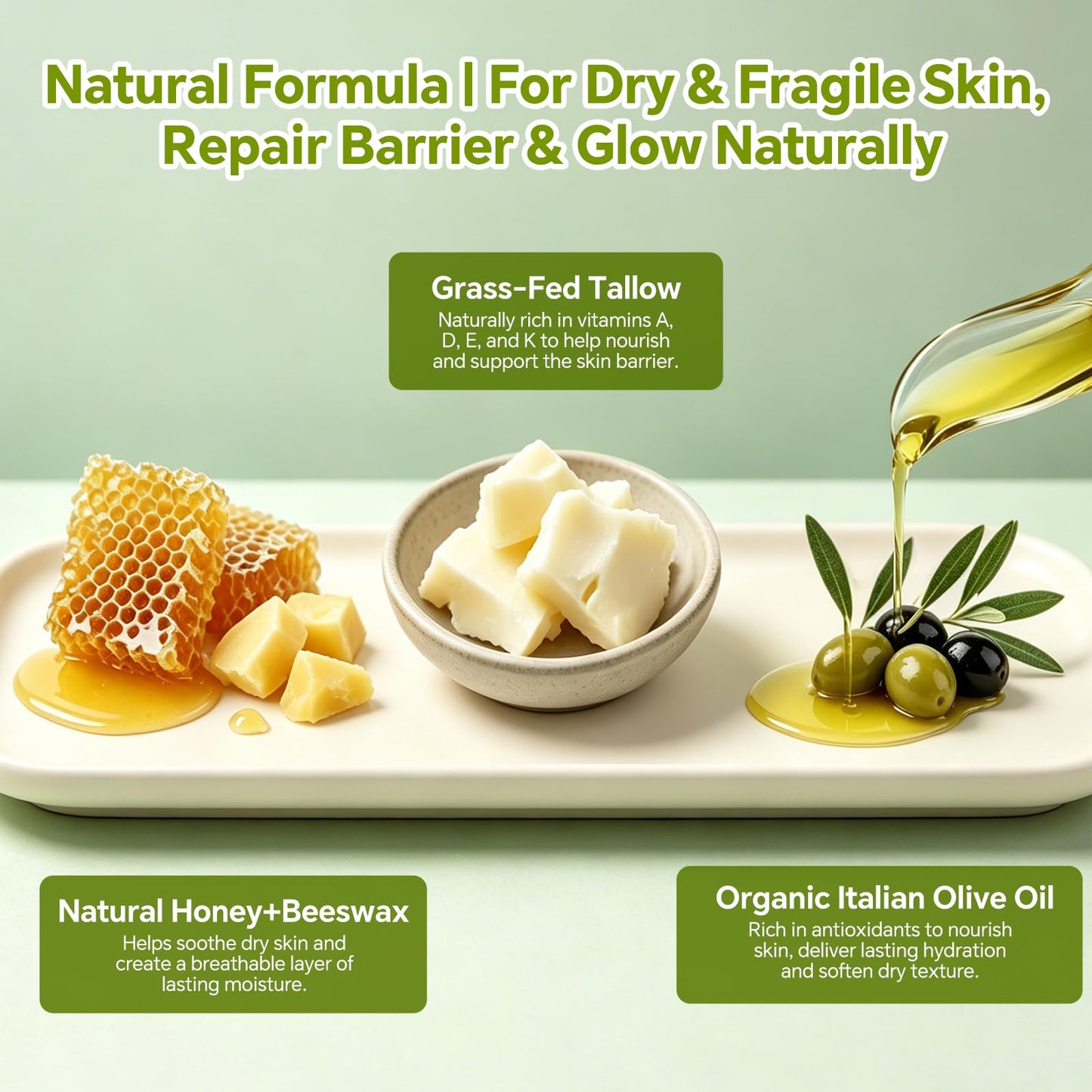 LOCYLEAF Beef Tallow for Skin, Organic Grass-Fed Beef Tallow Balm with Raw Honey, Natural Tallow Skin Care Cream Body Butter, Nourish and Soothe Dry Skin, Light Scent, Made in USA（4 Oz）