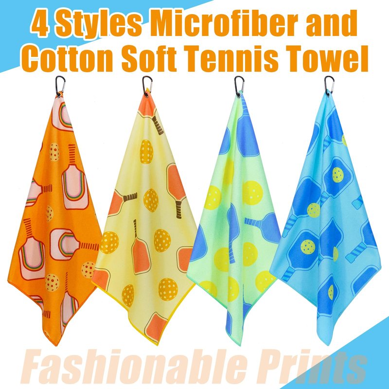 4 Pcs Pickleball Towel 15x17 Inch Soft Pickleball Prints Towels Absorbent Fast Drying Funny Pickleball Towel with Carabiner Clip Pickleball Hand Towels Pickleball Gift for Women Men Team Sports