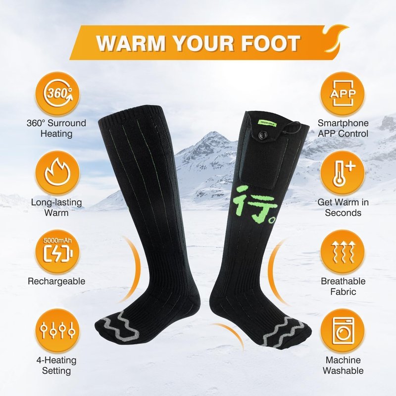 Heated Socks for Men Women, APP Control Electric Heated Socks Rechargeable Washable, Battery Heated Socks Foot Warmer Socks for Hiking Biking Camping Skiing Hunting Outdoor Work, Heating Thermal（XL）