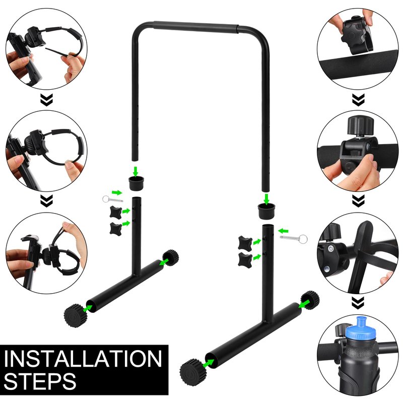 Leinuosen 24.4 Inch Walking Pad Handle Bar Attachment Only with Phone and Cup Holder Adjustable Treadmill Handrail Height from 30.7 to 39.37 Inch Comfortable Grip Stainless Steel Frame Overbold Stable