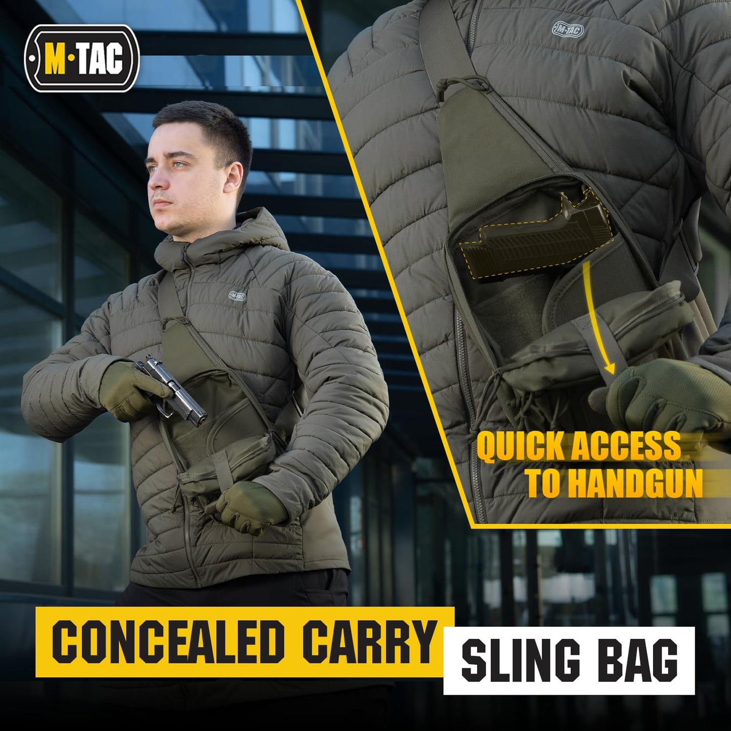 M-Tac Tactical Sling Bag for Men - Crossbody Concealed Carry Bag - Olive Mens Crossbody Holster Bag