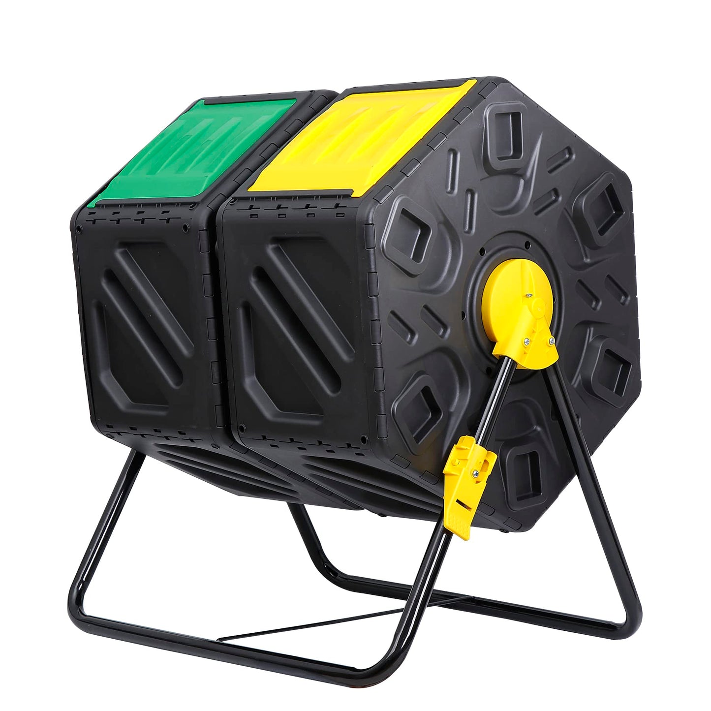 F2C Dual Chamber 37 Gallon Compost Tumbler All-Season Outdoor BPA Free Large Composter Bin w/ 2 Sliding Doors and Solid Steel Frame