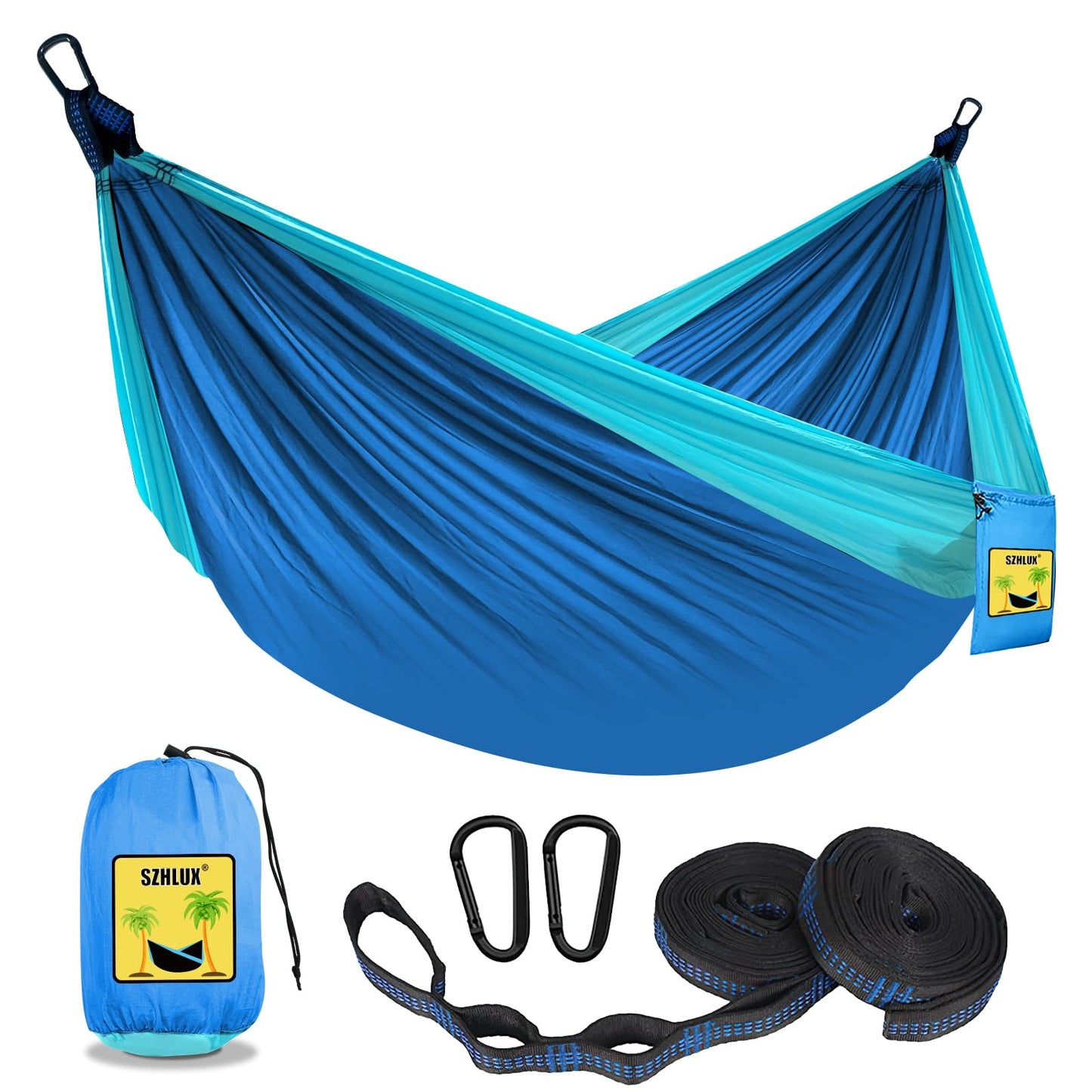 SZHLUX Camping Hammock Double & Single Portable Hammocks with 2 Tree Straps and Attached Carry Bag,Great for Outdoor,Indoor,Beach,Camping