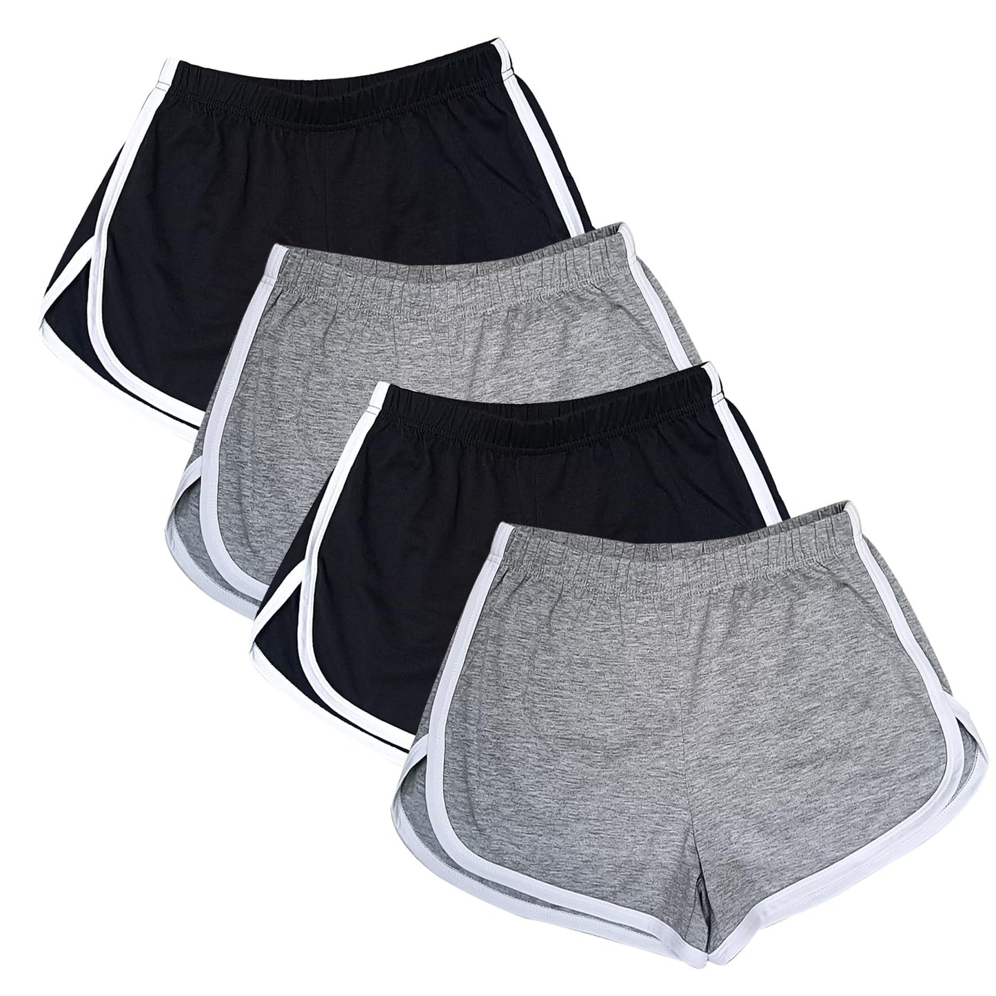 Cameway 4 Pack Women's Cotton Yoga Dance Short Pants Summer Athletic Cycling Hiking Sports Shorts (Large, 2 Black and 2 Grey)