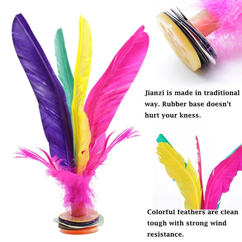 Baitaihem Kick Shuttlecock Chinese Jianzi Colorful Feather Foot Sports Outdoor Exercise (Style-B, 6 Pack)
