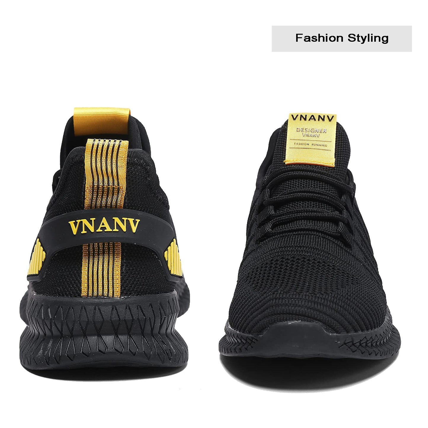 VNANV Mens Slip On Walking Shoes Lightweight Breathable Non Slip Running Comfortable Gym Tennis Athletic Fashion Sneakers Men (13,Black/Yellow)