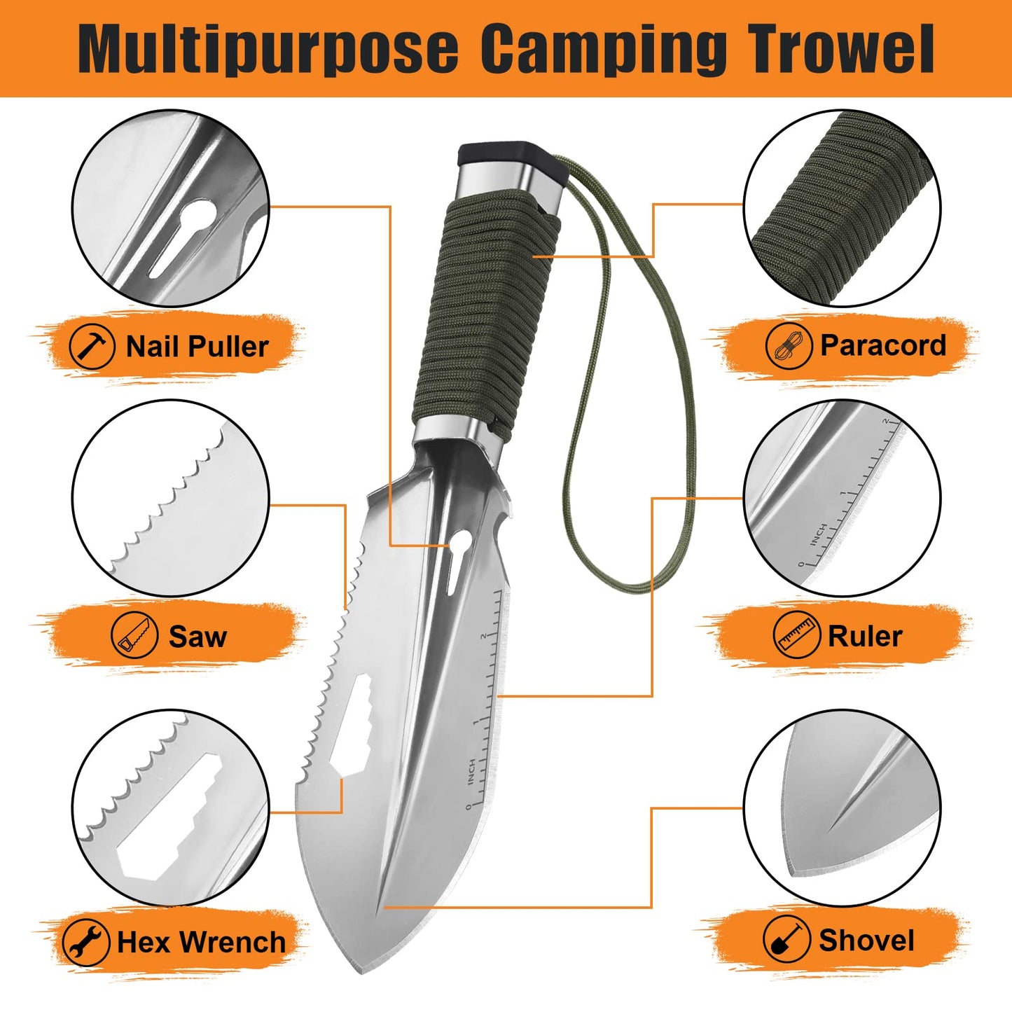 FLYEGO Backpacking Trowel, Lightweight Camping Hiking Trowel Poop Shovel Backpacking Shovel Ultralight with Carrying Pouch for Metal Detecting, Digging, Gardening, Outdoor (Silver)