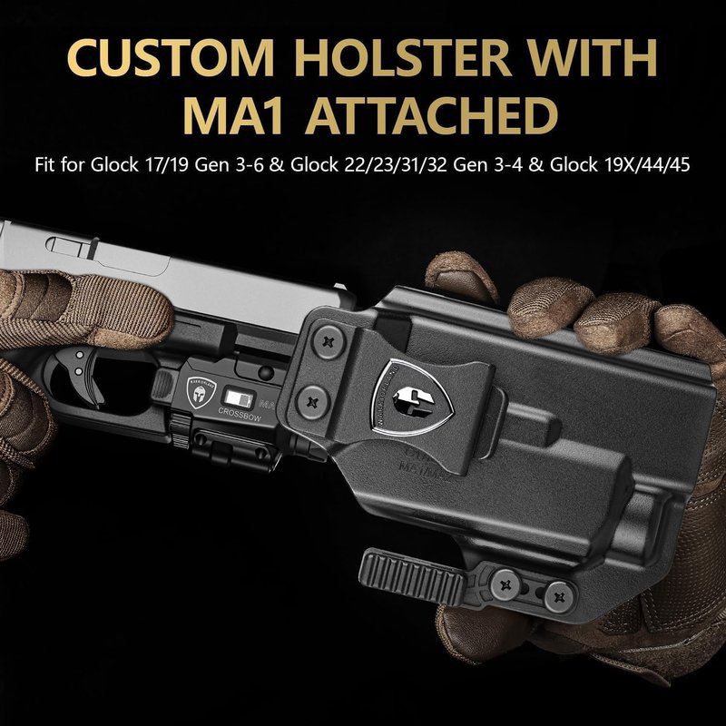 WARRIORLAND MA1 800-Lumen Tactical Pistol Light & Laser Combo - Fits Glock 17/19/19X Gen 3-6 & G34 Gen 4-5 | Rechargeable with Power Status Screen
