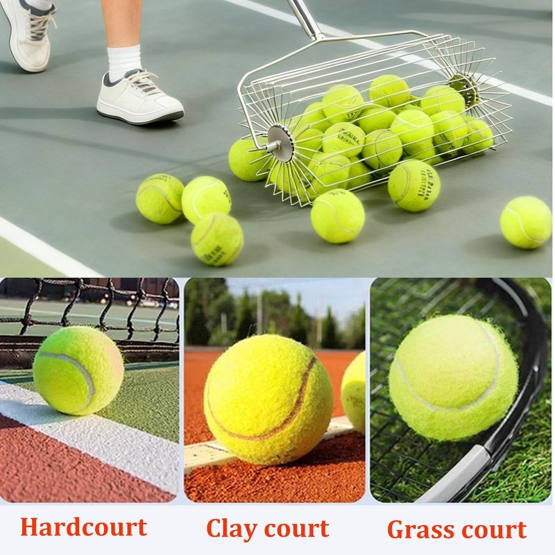 WIGERLON Tennis Ball Collector,Tennis Picker Upper for Coaches and Training Sessions,Stainless Steel Tennis Ball Retriever Holds 50 Balls